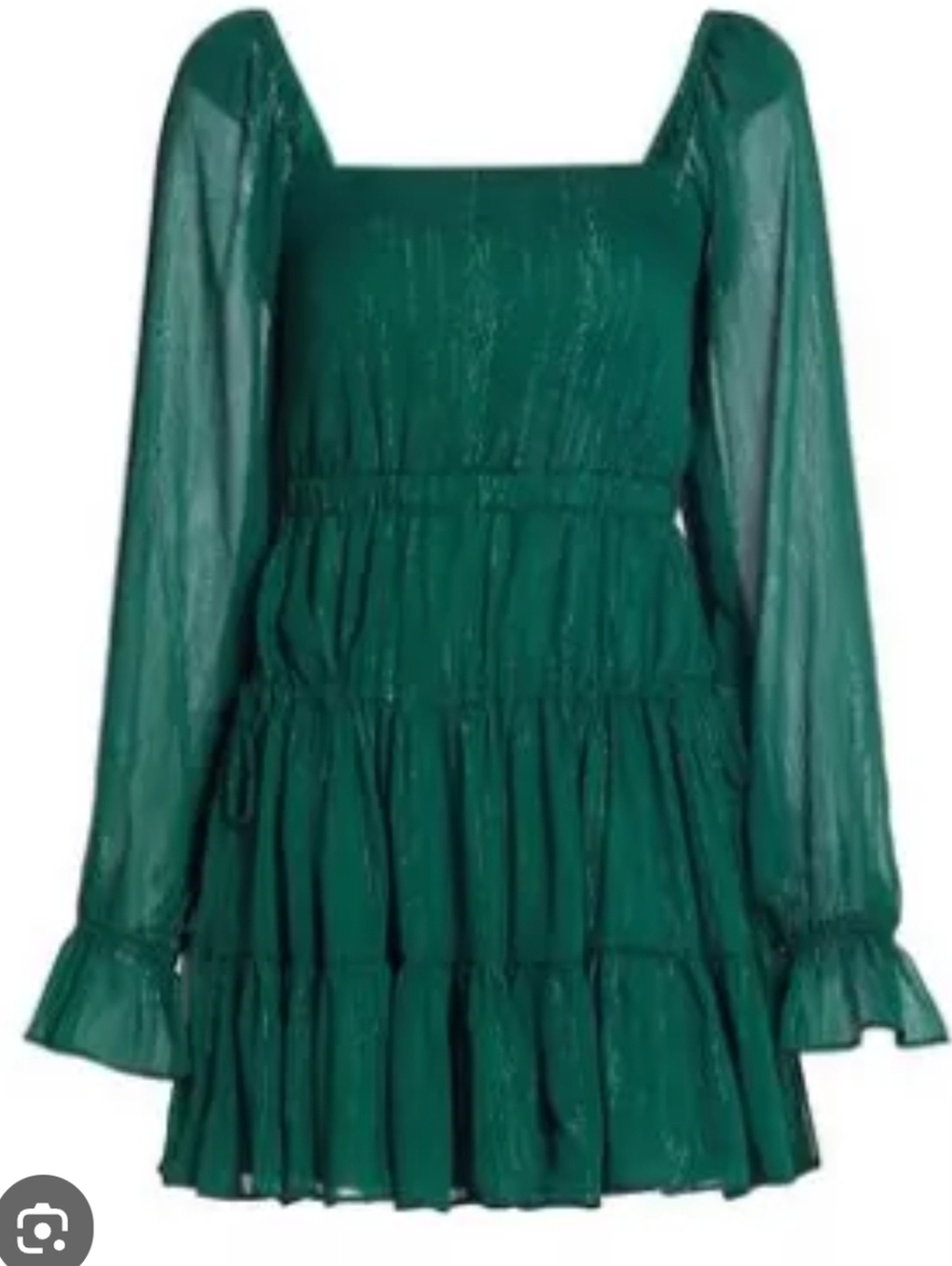 New Wayf From Nordstrom Emerald Green Long-Sleeve Tiered Mini Dress